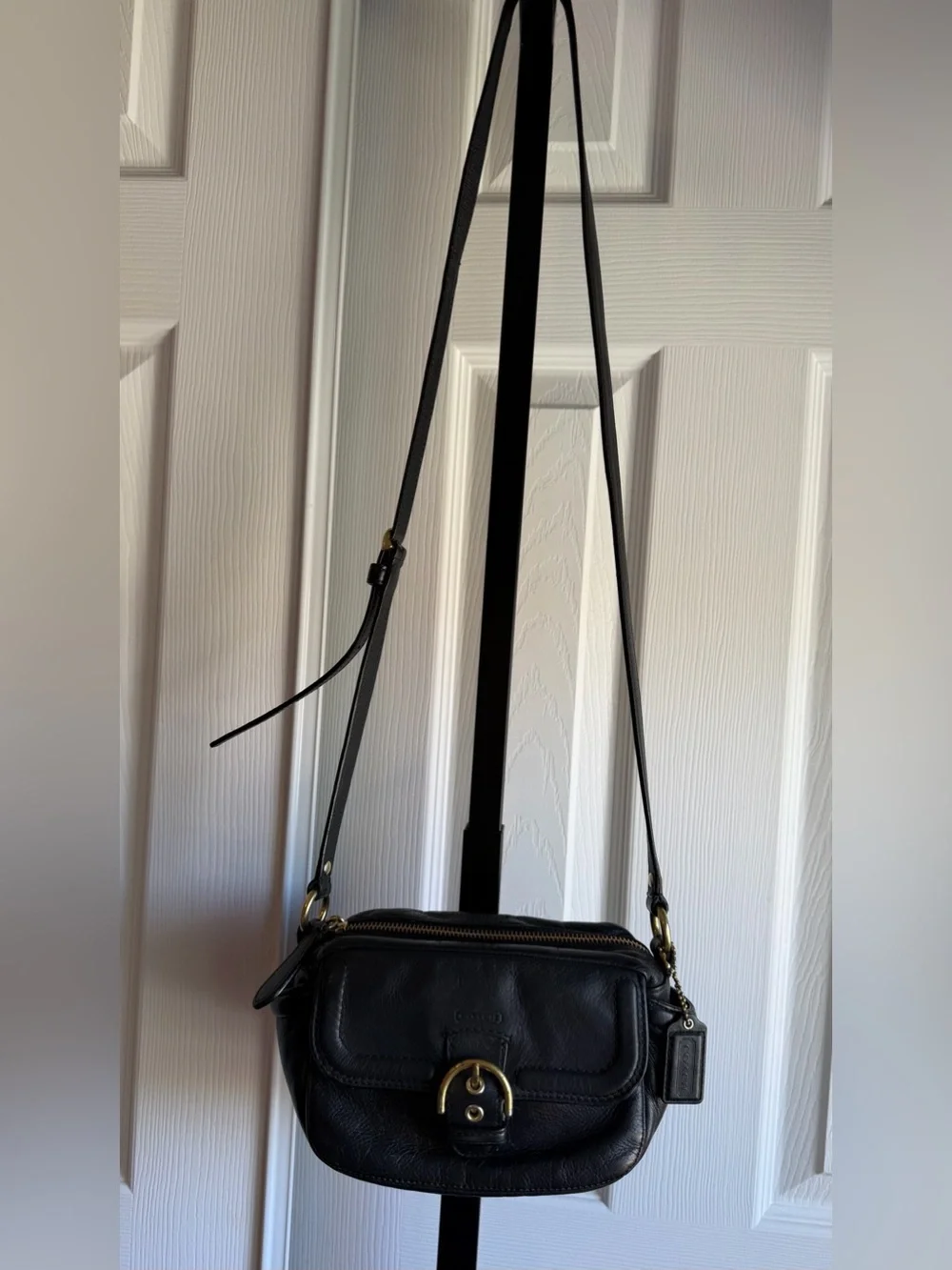 Coach Black Leather Crossbody with Gold Buckle Accent - Picture 10 of 12